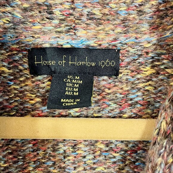 House of Harlow 1960 Brown Knit Fringe Shawl Cardigan Sweater - Size Medium - Picture 4 of 7